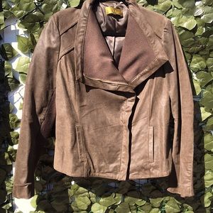 Nicole Miller leather and knit moto jacket